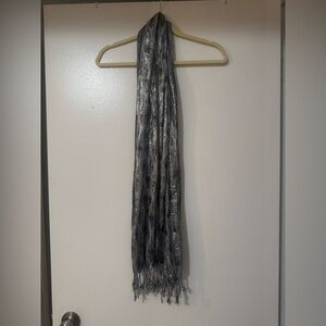 Silver, Purple and Black Peacock Feather Patterned Scarf